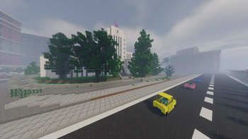 Cars driving in the rain.