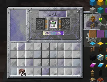 Research menu with researched item