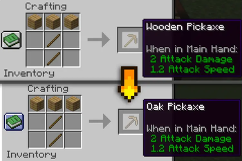 Wooden Pickaxe turns into Oak Pickaxe