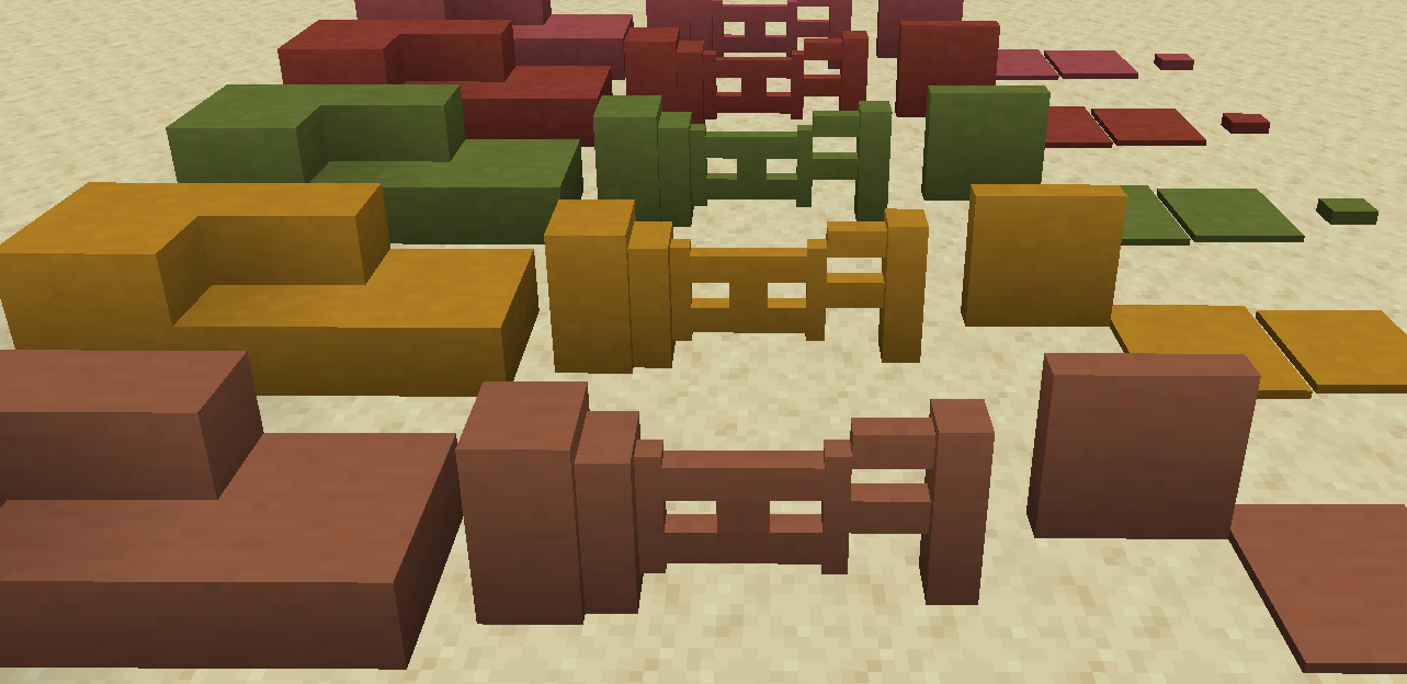 Terracotta block variants in various colours