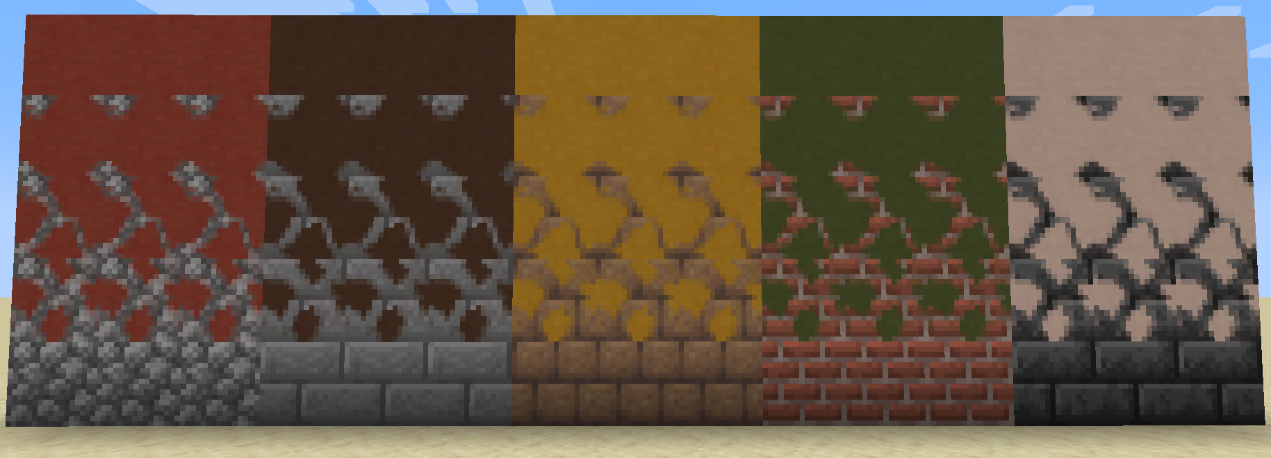 Plastered bricks in various colours