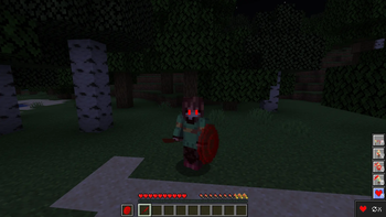Glowing eyes, sword and shield