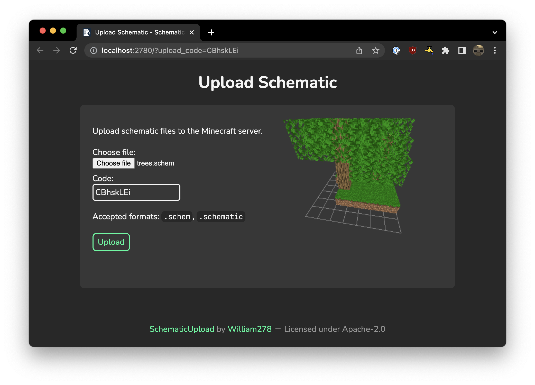 The web interface and preview panel that lets you upload schematics!
