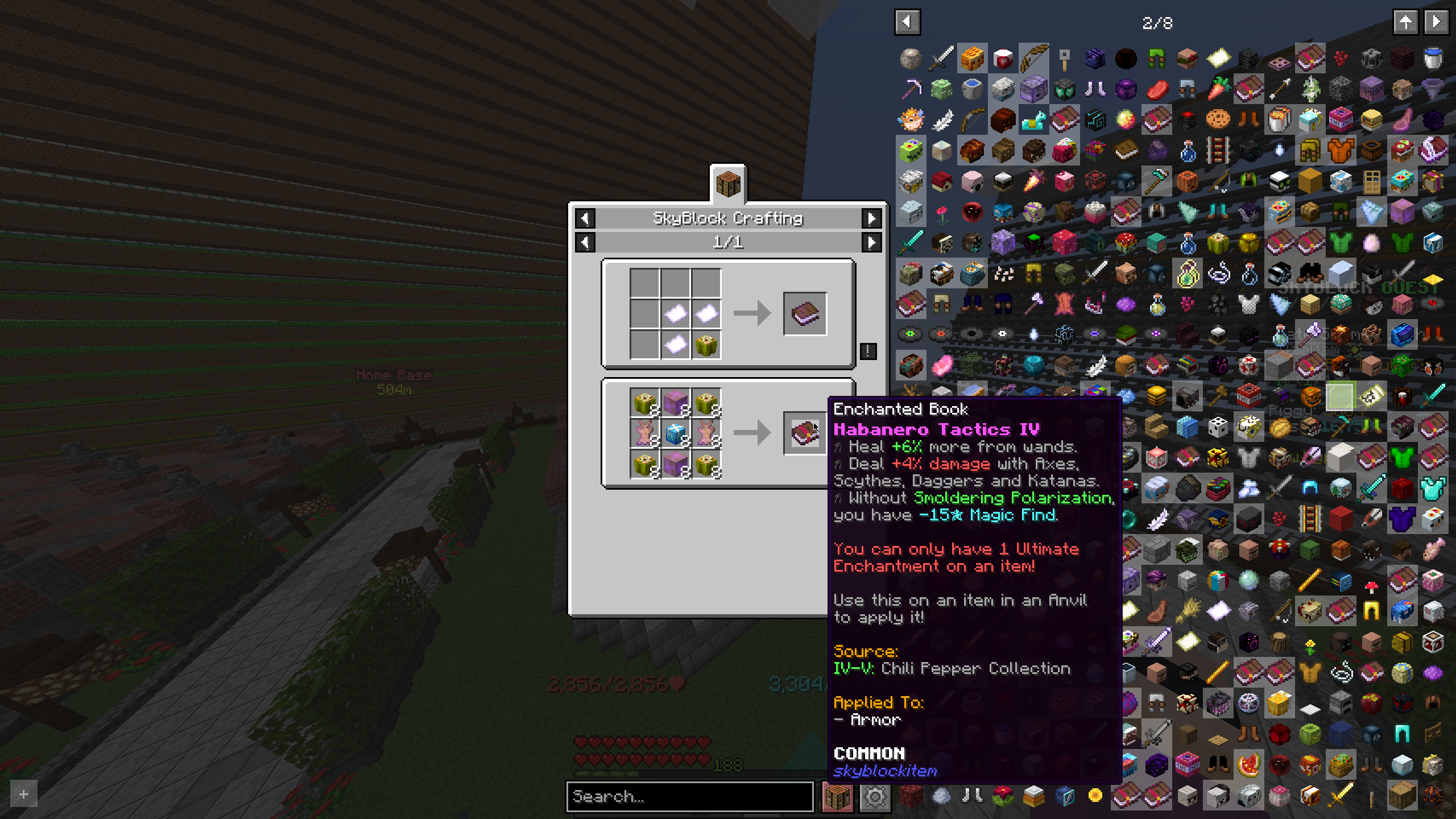 Here you can see the crafting recipe viewer with its item list.