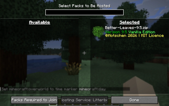 The pack selection screen