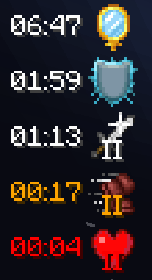 Effects and time left shown