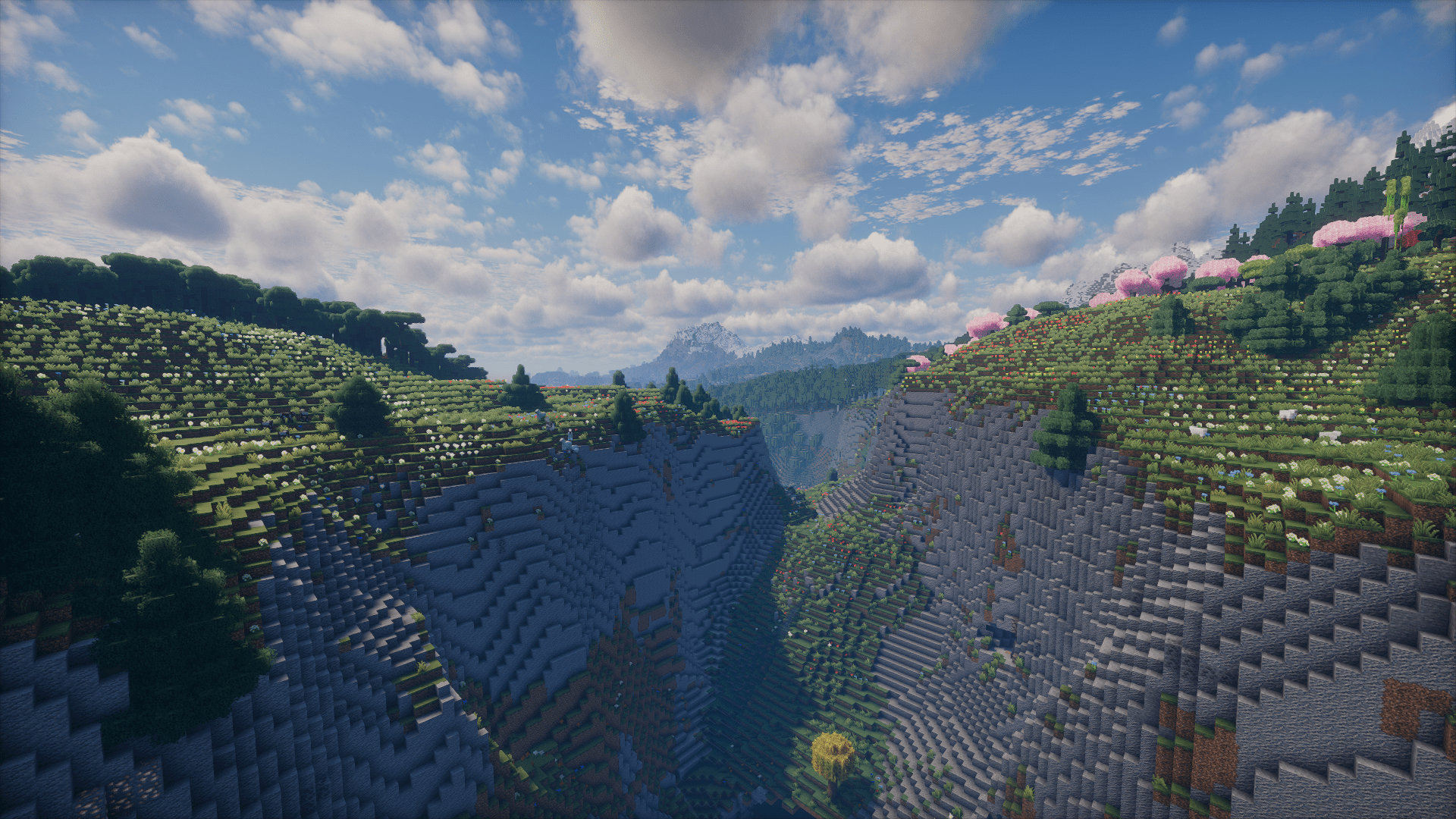 A huge valley with a river flowing through it, Photon Shaders