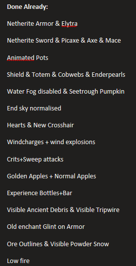 The big list of whats inside the Texturepack.