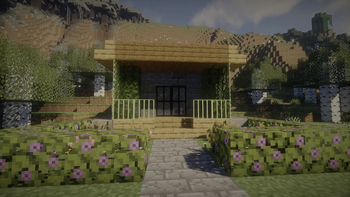 Cozy porch with lattice fences and glass doors
