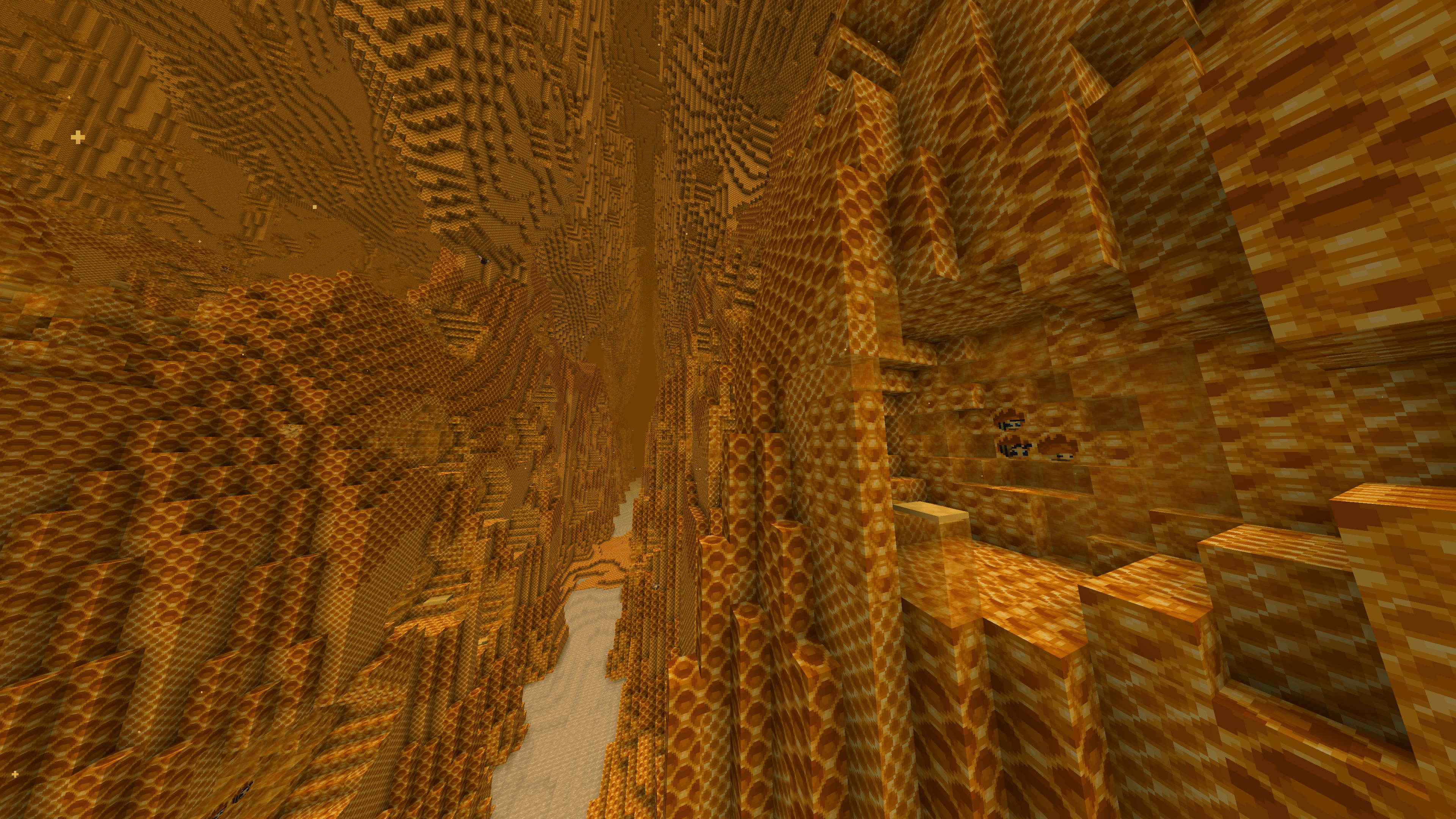 A picture of a cavern in the Bumblezone dimension of this modpack.