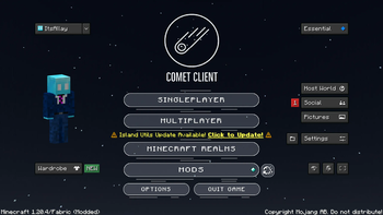 Comet Client Main menu