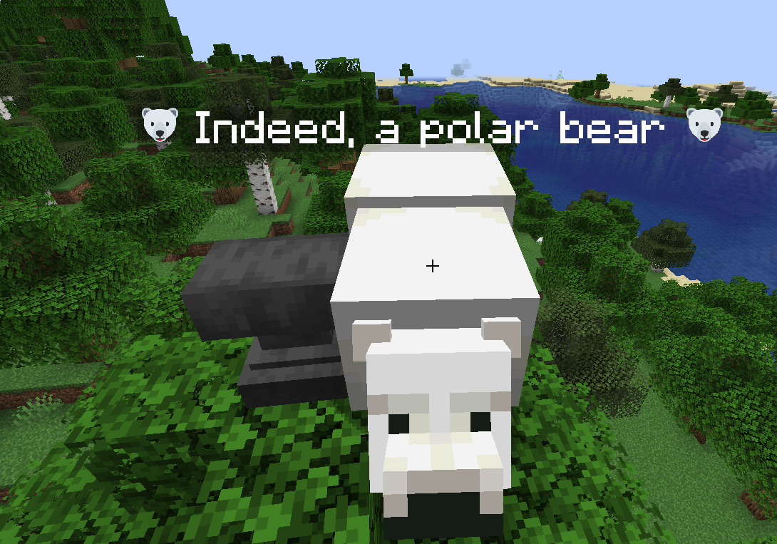 Shows a named polar bear with emojis