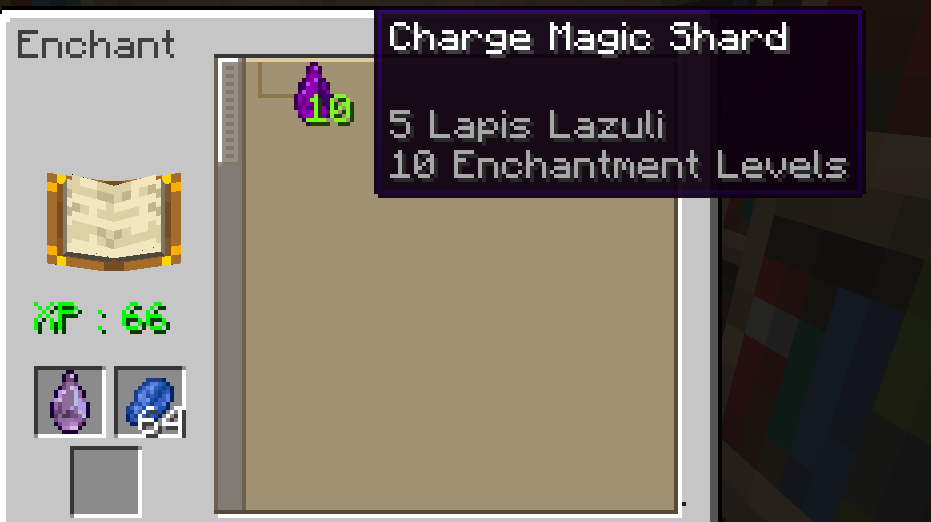 Charging the Magic Shard with XP at the enchanting table