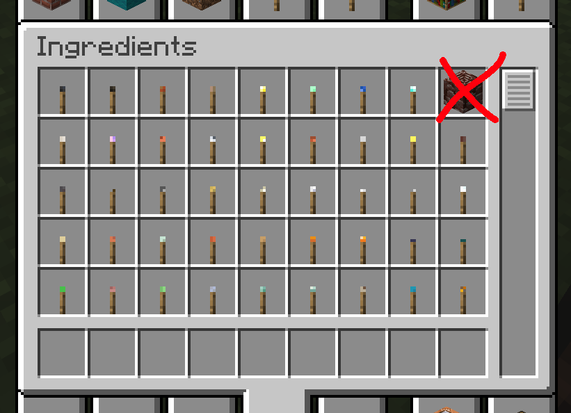 "Ingredients" Tab with torches