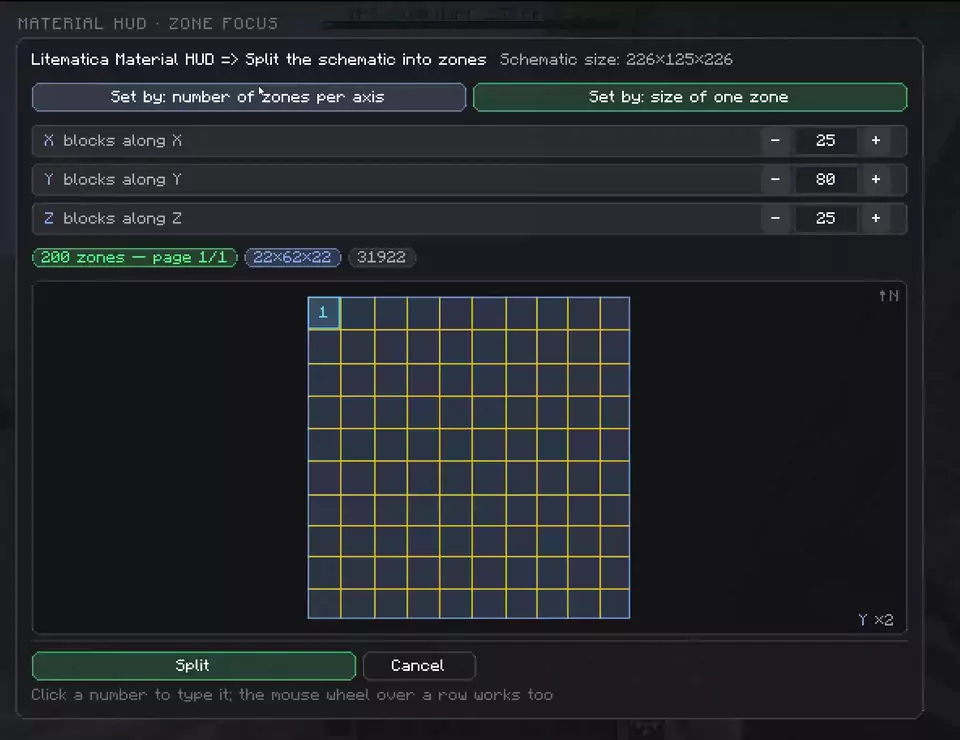 Split screen with a top-down diagram