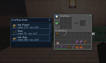 Crafting table menu