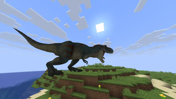 3D model of a T-Rex in a minecraft world as a real Entity
