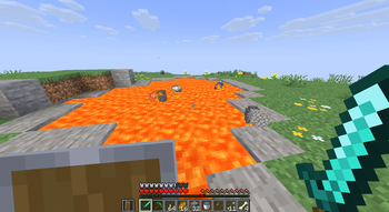 Items emerging from lava