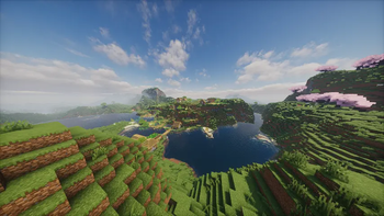Village next to a cherry grove