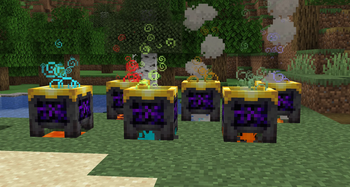 Аlchemical cauldrons with colored particles