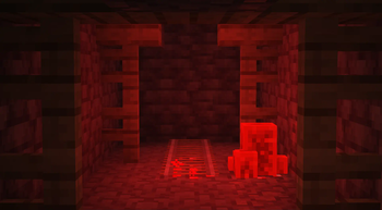 Redstone formations on a mineshaft