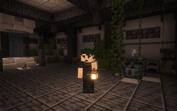A player exploring an abandoned laboratory