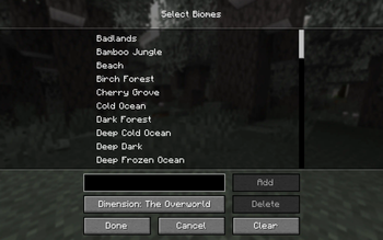 Select Biomes Menu