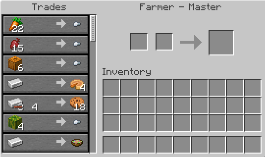 an example of a villager buying iron ingots and selling iron nuggets instead of emeralds