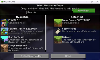  Resource pack menu screen