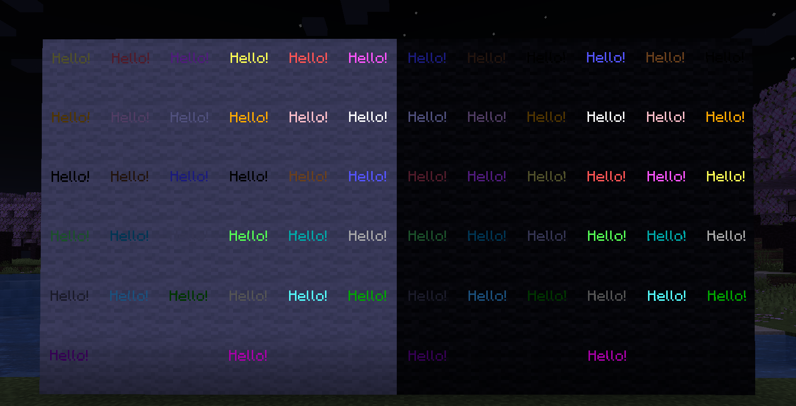 All colors of fixed texts (at night)
