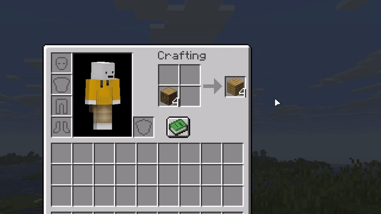 Demonstration of crafting being blocked after crafting planks.
