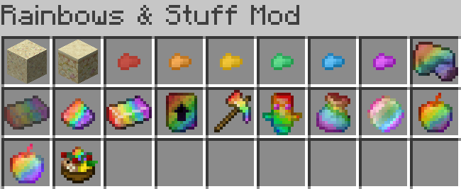 Blocks and Items in the Rainbows & Stuff Mod