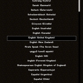 Language options screen