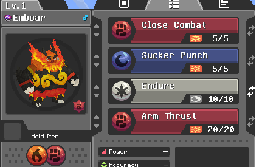 Emboar learning Close Combat and Sucker punch at level 1