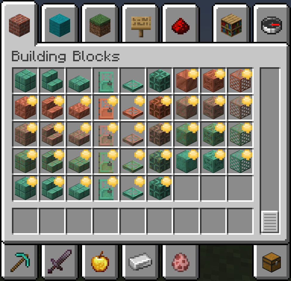 Copper blocks in creative inventory