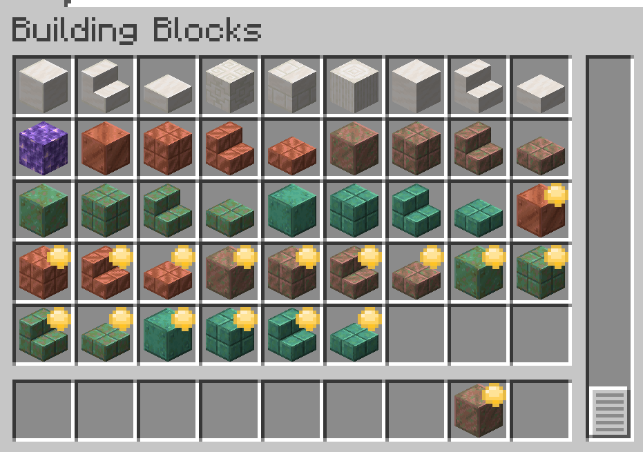 Copper blocks in creative inventory