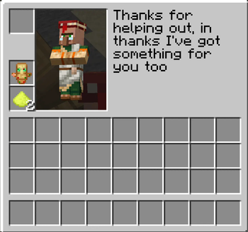 Villager dialog showing the reward screen