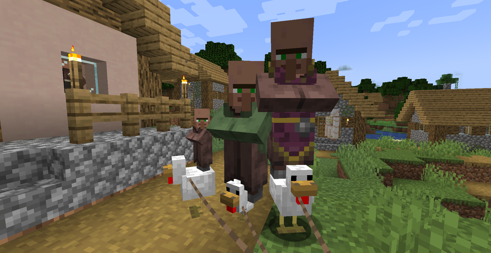 3 Villagers on Chickens