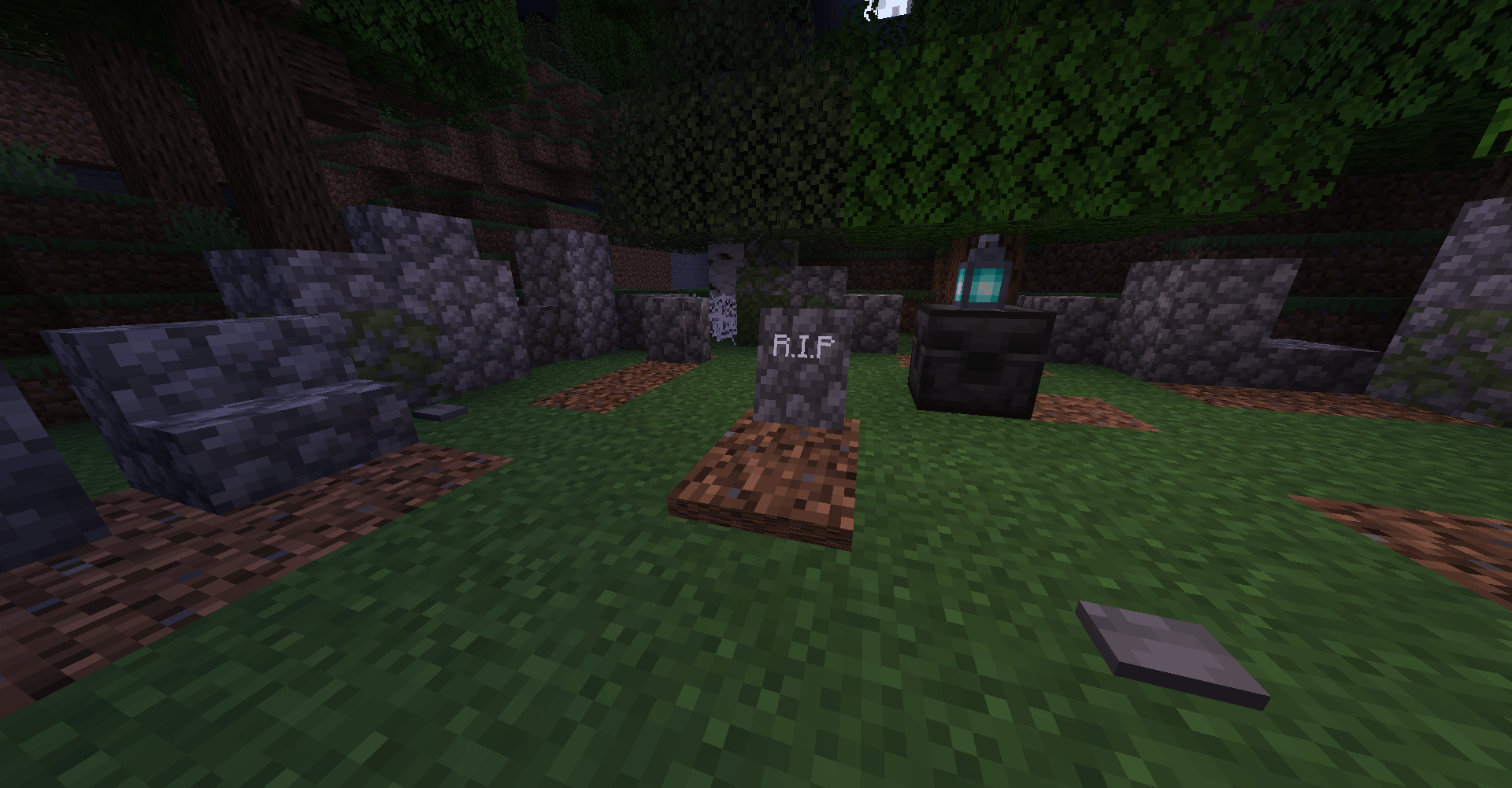 When a player dies they will leave a grave. They will usually display the name of the dead player rather than "R.I.P"