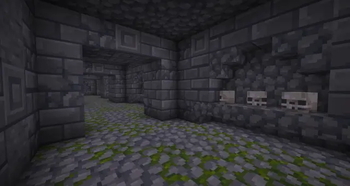 a hallway with skulls