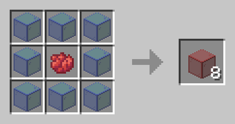 Shows the crafting recipe of recolored glass blocks.