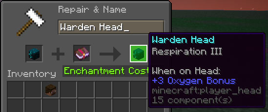 Applying an enchantment to a custom mob head