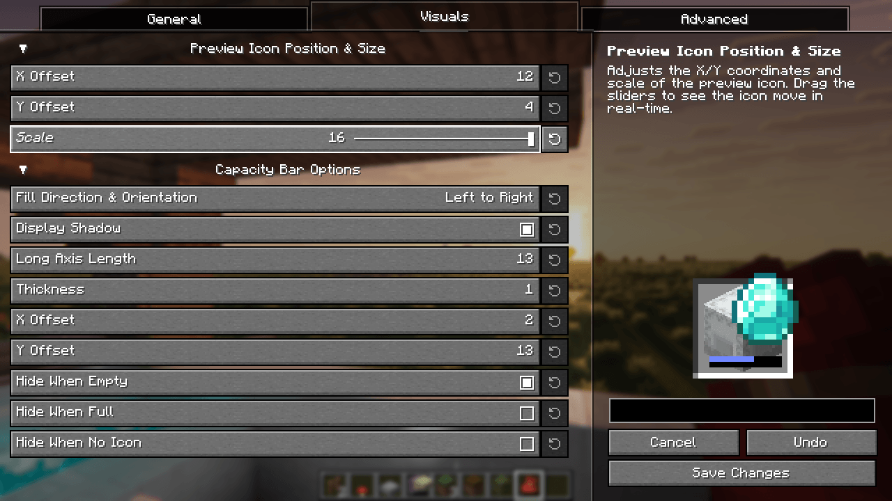 The visual config screen