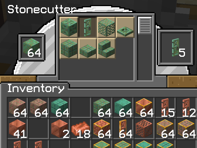 The Stonecutter can create oxidized doors and trapdoors directly from oxidized copper blocks