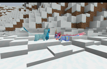 glaceon and a (special!) vaporeon chilling in the snow