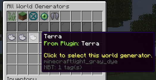 World Generators listed inside a clean menu