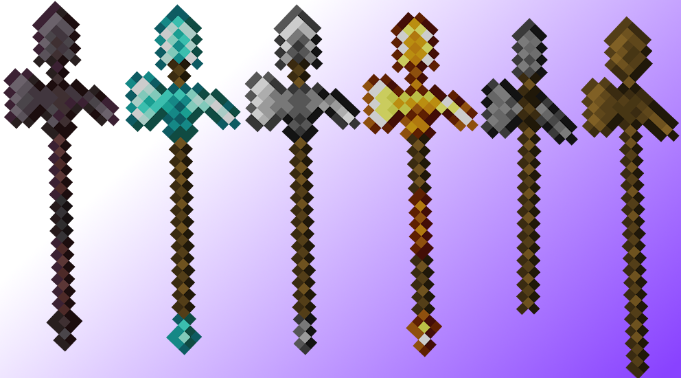 Sword heads have been replaced with shovels, so that they make more sense with the current version (Summer 2023.) This allowed me to add pummels and removing the old digging motion with something less jarring.