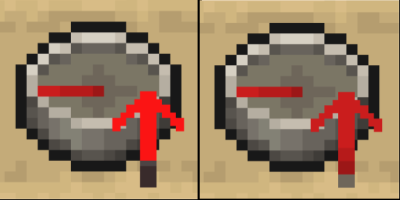 The compass in the inventory while playing on Wynncraft. Left: built in icon. Right: using Wynn Style resource pack.