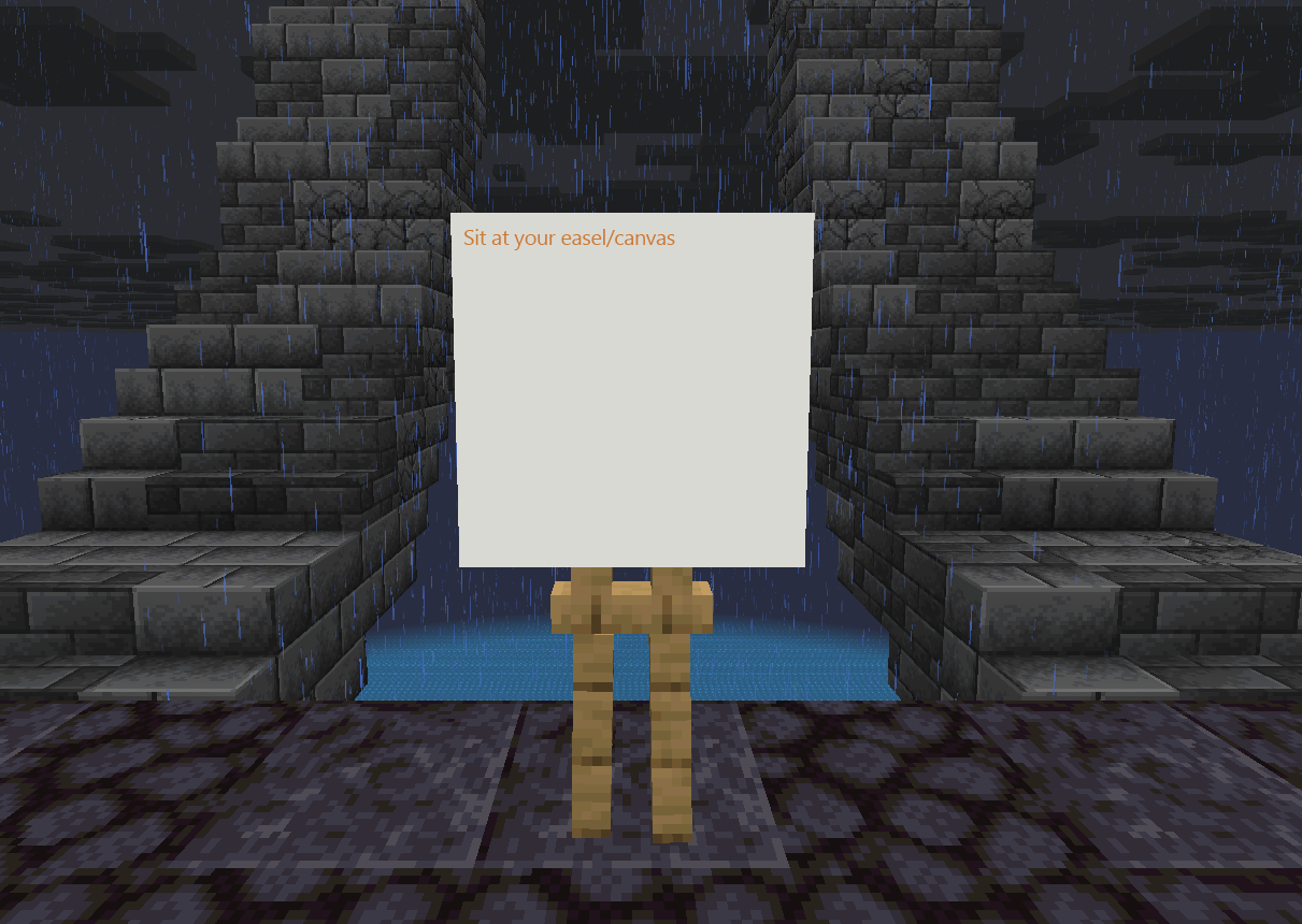 Sit at easel/canvas in game
