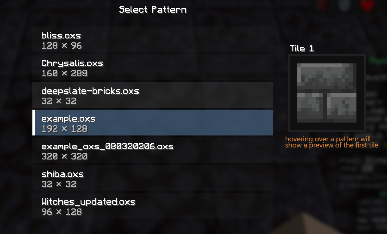 Pattern Selection Screen View